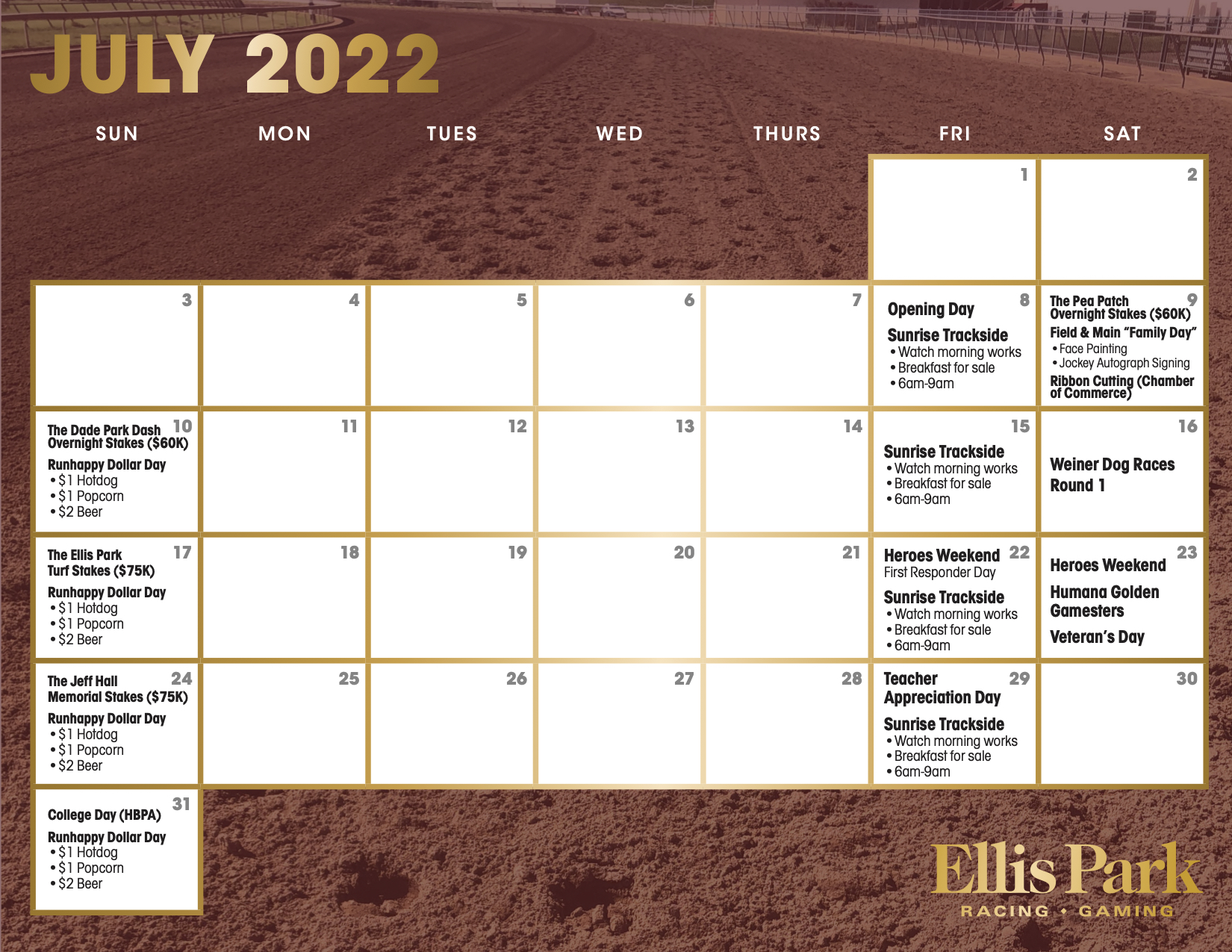 Ellis Park July Calendar