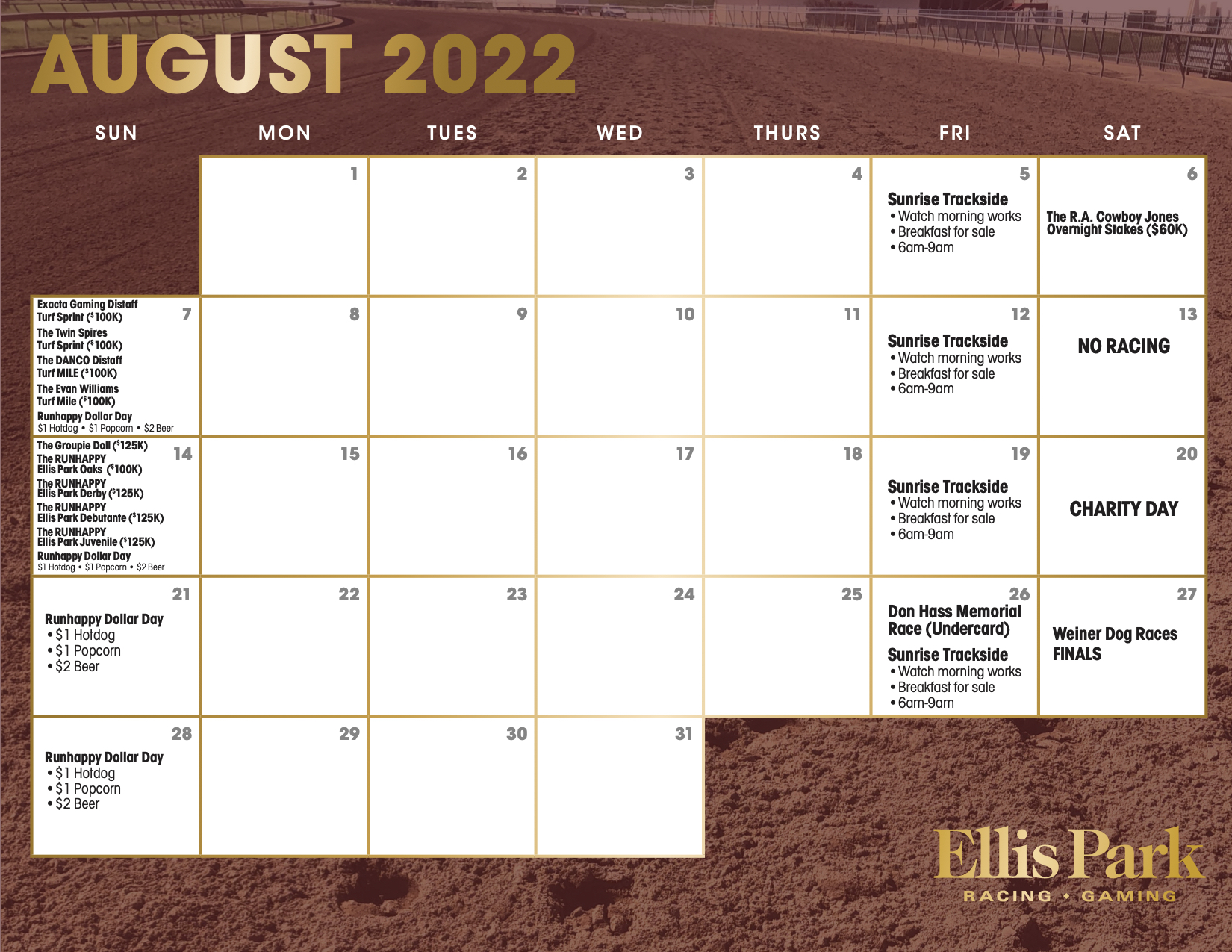 Ellis Park August Calendar