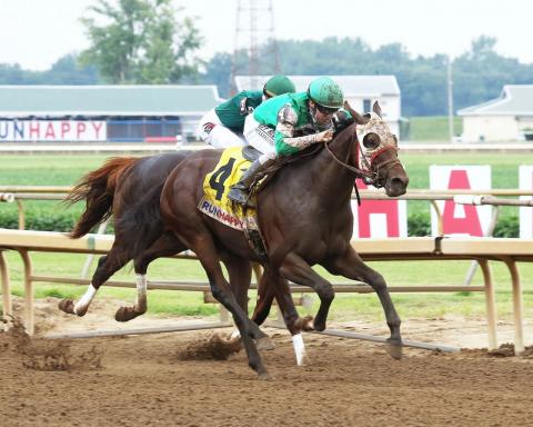 Pico d'Oro, with Joe Talamo up, earned his first victory in the $100,000 RUNHAPPY Juvenile. Coady Photography